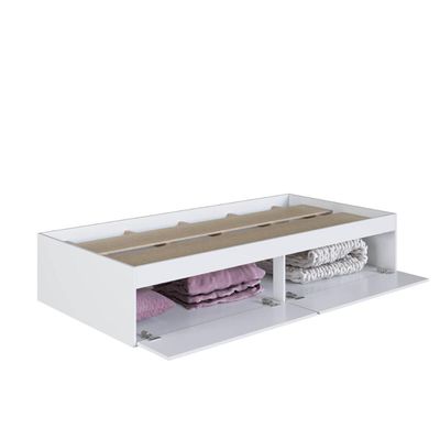 Cama de Solteiro Branca com 2 Portas Basculantes Organizadoras MDP Tókio Art In Móveis