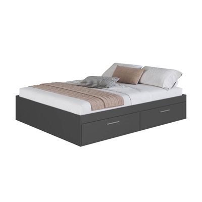 Cama de Casal Queen Grafite com 4 Portas Basculantes Organizadoras MDP Tókio Art In Móveis