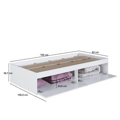 Cama de Solteiro Branca com 2 Portas Basculantes Organizadoras MDP Tókio Art In Móveis
