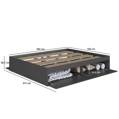 Cama de Casal Queen Grafite com 4 Portas Basculantes Organizadoras MDP Tókio Art In Móveis