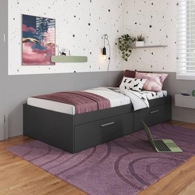 Cama de Solteiro Grafite com 2 Portas Basculantes Organizadoras MDP Tókio Art In Móveis