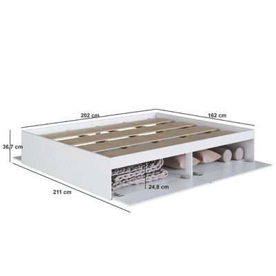 Cama de Casal Queen Branca com 4 Portas Basculantes Organizadoras MDP Tókio Art In Móveis
