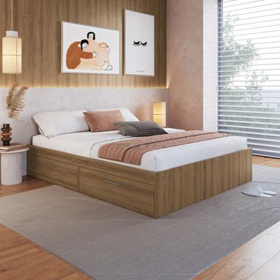 Cama de Casal Mel com 4 Portas Basculantes Organizadoras MDP Tókio Art In Móveis