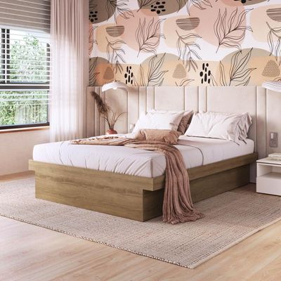 Cama de Casal Queen Mel com Box Baú MDP Bogotá Organizador Cobertores Travesseiros