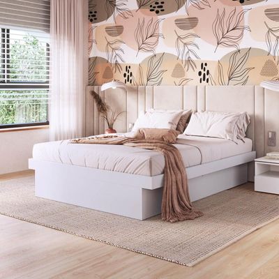 Cama de Casal Queen Branca com Box Baú MDP Bogotá Organizador Cobertores Travesseiros