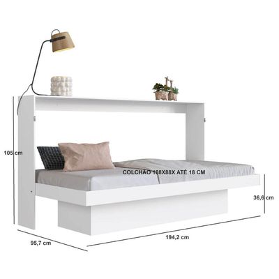 Cama Articulável Horizontal Solteiro com Estação de Trabalho Branca MDP Latino Art In Móveis