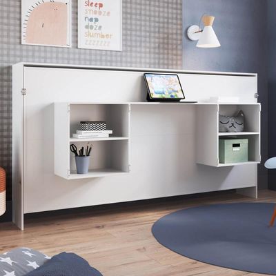 Cama Articulável Horizontal Solteiro com Estação de Trabalho Branca MDP Latino Art In Móveis