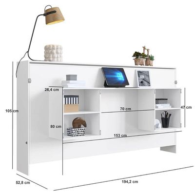 Cama Articulável Horizontal Solteiro com Estação de Trabalho Branca MDP Latino Art In Móveis