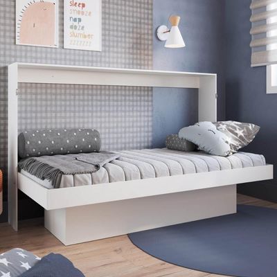 Cama Articulável Horizontal Solteiro com Estação de Trabalho Branca MDP Latino Art In Móveis