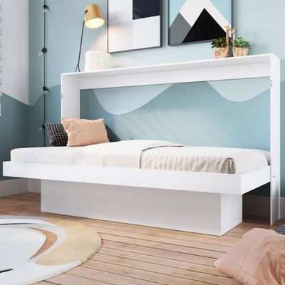 Cama Articulável Horizontal Solteiro com Estação de Trabalho Branca MDP Latino Art In Móveis