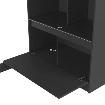 Cama Alta Multifuncional Solteiro Grafite com Estante e Escrivaninha MDP Amsterdam