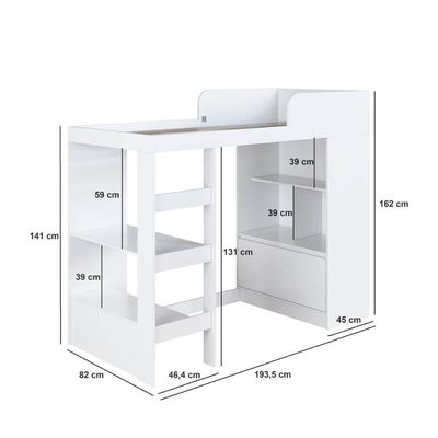 Cama Alta Multifuncional Solteiro Branco com Estante e Escrivaninha MDP Amsterdam