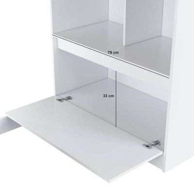 Cama Alta Multifuncional Solteiro Branco com Estante e Escrivaninha MDP Amsterdam