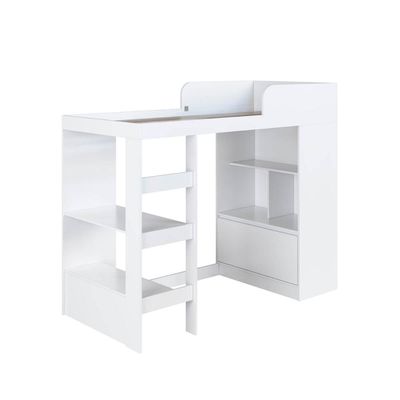 Cama Alta Multifuncional Solteiro Branco com Estante e Escrivaninha MDP Amsterdam
