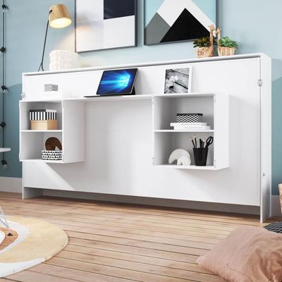 Cama Articulável Horizontal Solteiro com Estação de Trabalho Branca MDP Latino Art In Móveis