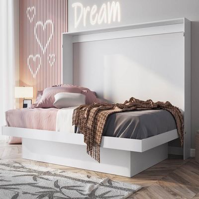 Cama Articulável Horizontal Casal com Estação de Trabalho Branca MDP Latino Art In Móveis