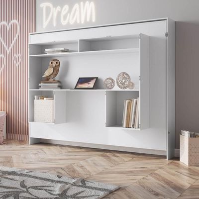 Cama Articulável Horizontal Casal com Estação de Trabalho Branca MDP Latino Art In Móveis