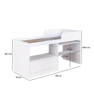Cama Alta Multifuncional Solteiro Branco com Estação de Trabalho MDP Jacarta Art In Móveis