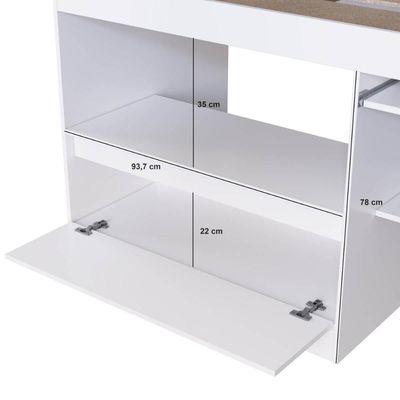 Cama Alta Multifuncional Solteiro Branco com Estação de Trabalho MDP Jacarta Art In Móveis