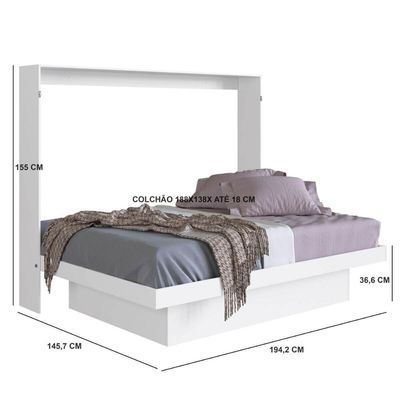 Cama Articulável Horizontal Casal com Estação de Trabalho Branca MDP Latino Art In Móveis