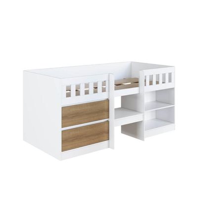 Cama Alta Infantil Branco e Mel com Portas Prateleiras MDP Ilha Bela Art In Móveis