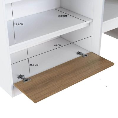 Cama Alta Infantil Branco e Mel com Portas Prateleiras MDP Ilha Bela Art In Móveis
