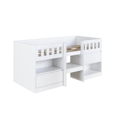 Cama Alta Infantil Branco com Portas Prateleiras MDP Ilha Bela Art In Móveis