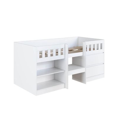 Cama Alta Infantil Branco com Portas Prateleiras MDP Ilha Bela Art In Móveis