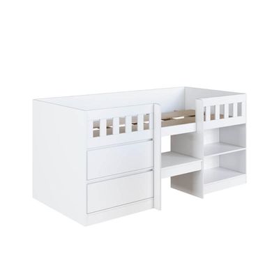 Cama Alta Infantil Branco com Portas Prateleiras MDP Ilha Bela Art In Móveis