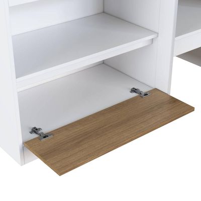 Cama Alta Infantil Branco e Mel com Portas Prateleiras MDP Ilha Bela Art In Móveis
