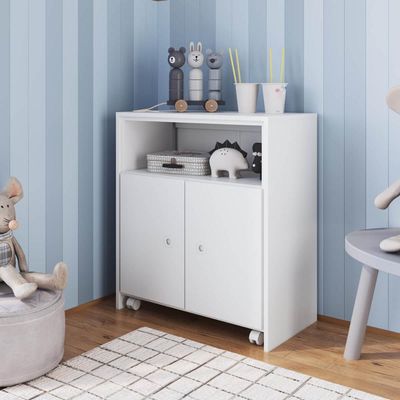Balcão Organizador Multiuso com Mesa Recolhível e Rodízios Funcionale Branco Escritório Cozinha
