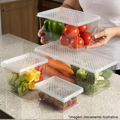 Kit Organizador de Geladeira 4,5L e Porta Ovos 12 Unidades Transparente Uz Multiuso