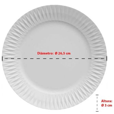 Kit 6 Pratos Rasos de Porcelana Branca 26,5cm Germer Mesa Posta Diamante