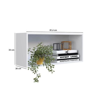 Nicho de Parede Horizontal Branco Organizador Multiuso 81x26cm Funcionale Sala Escritório