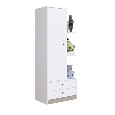Guarda Roupas Infantil Branco Amore com Prateleiras 2 Gavetas e 1 Porta MDP Art In Móveis