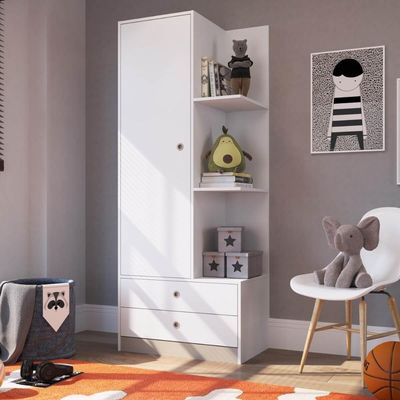 Guarda Roupas Infantil Branco Amore com Prateleiras 2 Gavetas e 1 Porta MDP Art In Móveis