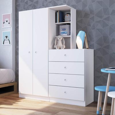 Guarda Roupas Infantil 2 Portas e Cômoda 4 Gavetas Montessoriano Branco Art In Móveis