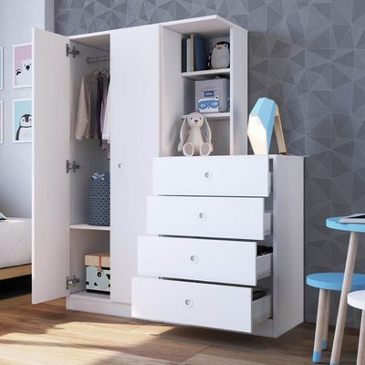 Guarda Roupas Infantil 2 Portas e Cômoda 4 Gavetas Montessoriano Branco Art In Móveis