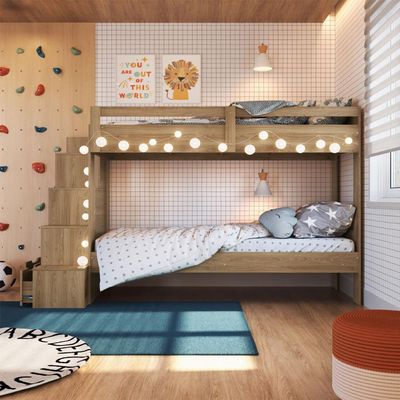 Beliche Infantil com Escada, Nichos e Gavetas Aveiro OAK