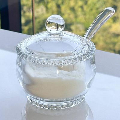 5 Açucareiros Pearl de Vidro Cristal 200ml com Colher Porta Açúcar Wolff Refinado