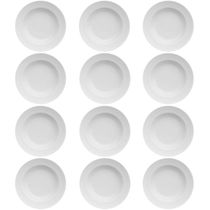 12 Pratos Fundos 23,5cm Porcelana Relevo Chevron Germer Redondo Branco