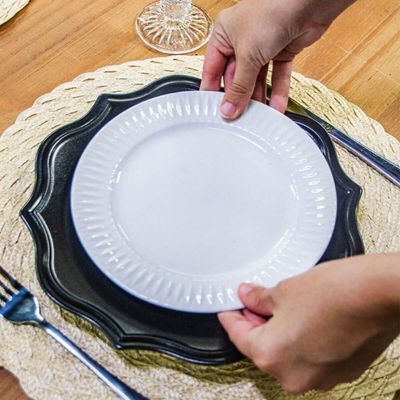 Conjunto 12 Pratos Rasos de Porcelana Branca 26,5cm Diamante Germer Mesa Posta