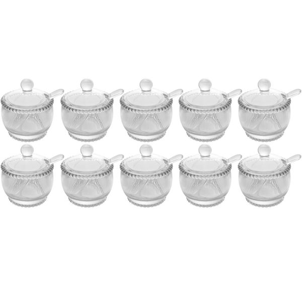 10 Açucareiros Vidro Cristal para Hotéis Colher 200ml Wolff Pearl Porta Açúcar de Mesa