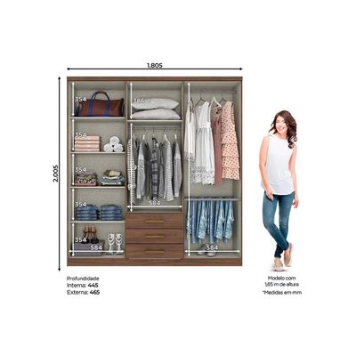 Guarda Roupa Solteiro 6 Portas e 3 Gavetas Caju DA136 Branco - Henn