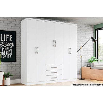 Guarda Roupa Solteiro 6 Portas e 3 Gavetas Caju DA136 Branco - Henn