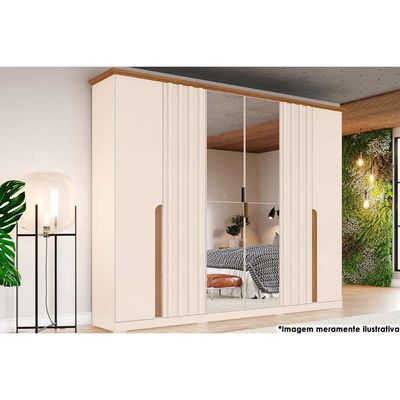 Guarda Roupa Casal 6 Portas (2 c/ Espelho) e 6 Gavetas Napoli Off White/Nature - Henn