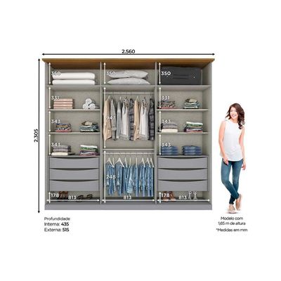 Guarda Roupa Casal 6 Portas (2 c/ Espelho) e 6 Gavetas Napoli Off White/Nature - Henn