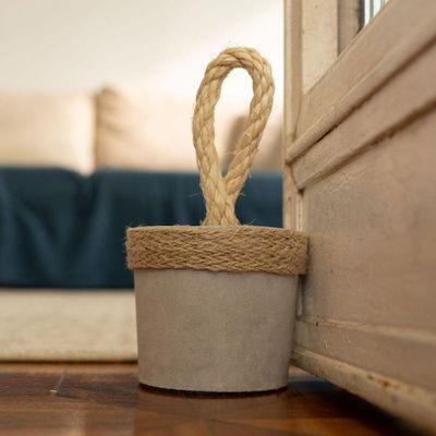 Peso De Porta Artesanal 1,3kg Concreto Com Base Anti Risco Corda
