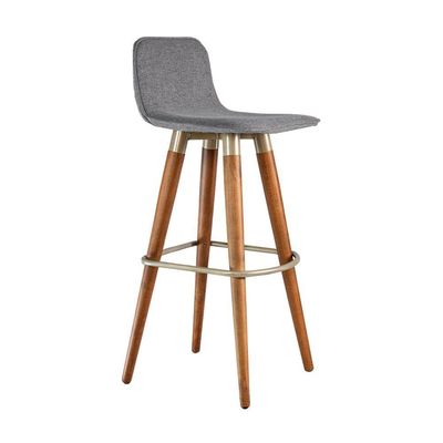 Kit 2 Banquetas Altas Luxo Linea Aço Champanhe Linho Cinza