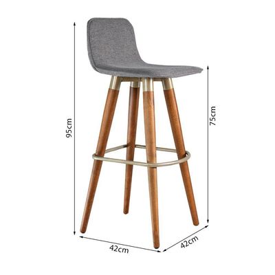 Kit 2 Banquetas Altas Luxo Linea Aço Champanhe Linho Cinza